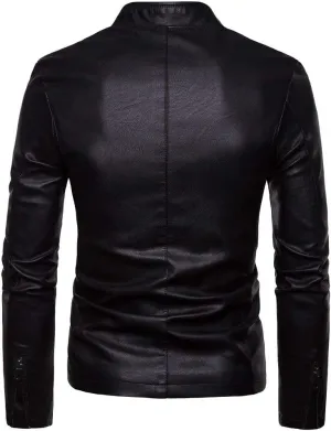 DuDubaby Fashion Men Autumn Winter Warm Casual Leather Zipper Long Sleeve Jacket Coat Top