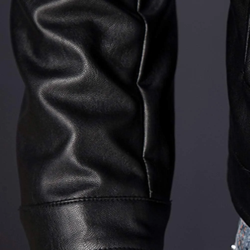 DuDubaby Fashion Men Autumn Winter Warm Casual Leather Zipper Long Sleeve Jacket Coat Top