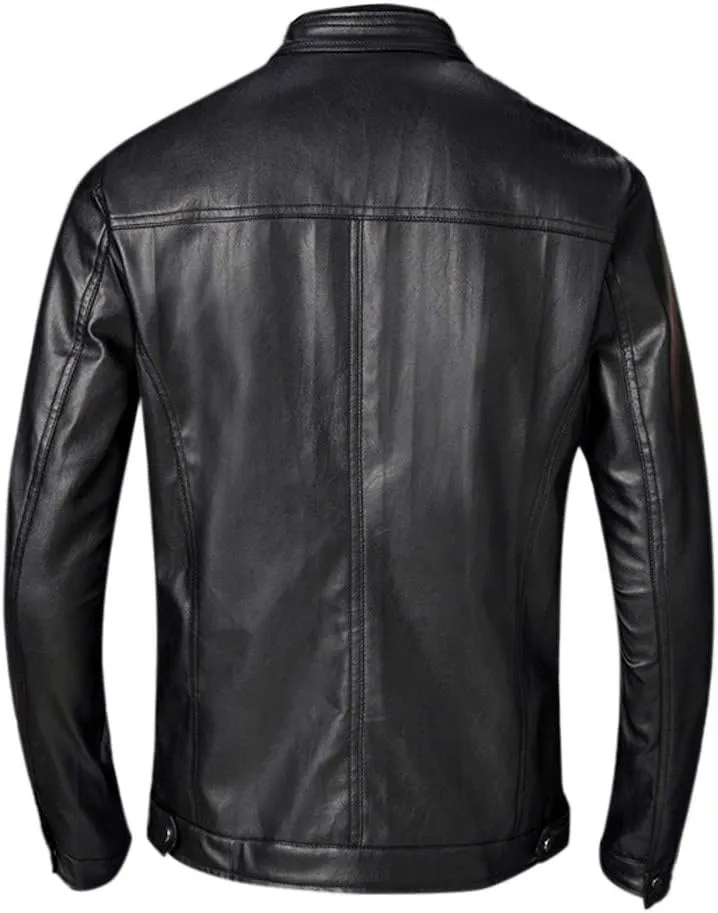 DuDubaby Fashion Men Autumn Winter Warm Casual Leather Zipper Long Sleeve Jacket Coat Top