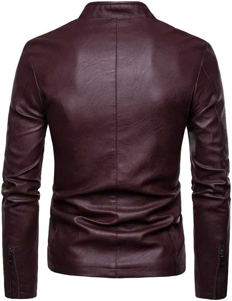 DuDubaby Fashion Men Autumn Winter Warm Casual Leather Zipper Long Sleeve Jacket Coat Top