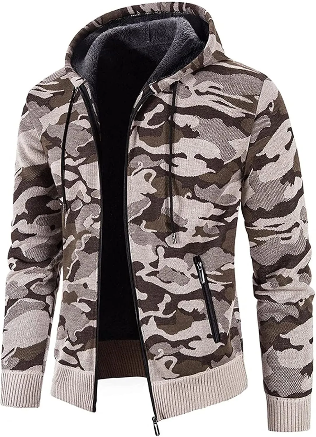 DuDubaby Lightweight Jacket For Mens Men'S Fashion Long Sleeve Warm Camouflage Printed Hooded Jacket Top