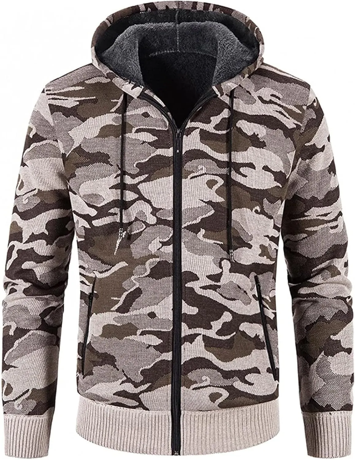 DuDubaby Lightweight Jacket For Mens Men'S Fashion Long Sleeve Warm Camouflage Printed Hooded Jacket Top