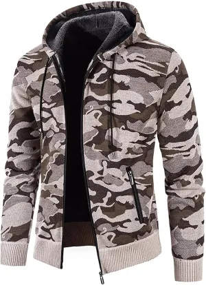 DuDubaby Lightweight Jacket For Mens Men'S Fashion Long Sleeve Warm Camouflage Printed Hooded Jacket Top