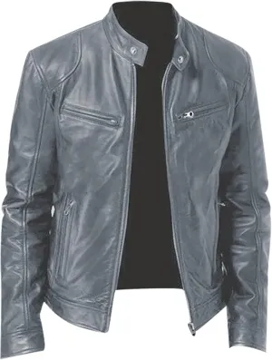 DuDubaby Men Vintage Cool Jacket Leather Long Sleeve Autumn Winter Stand Collar Club Coat
