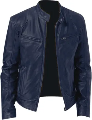 DuDubaby Men Vintage Cool Jacket Leather Long Sleeve Autumn Winter Stand Collar Club Coat