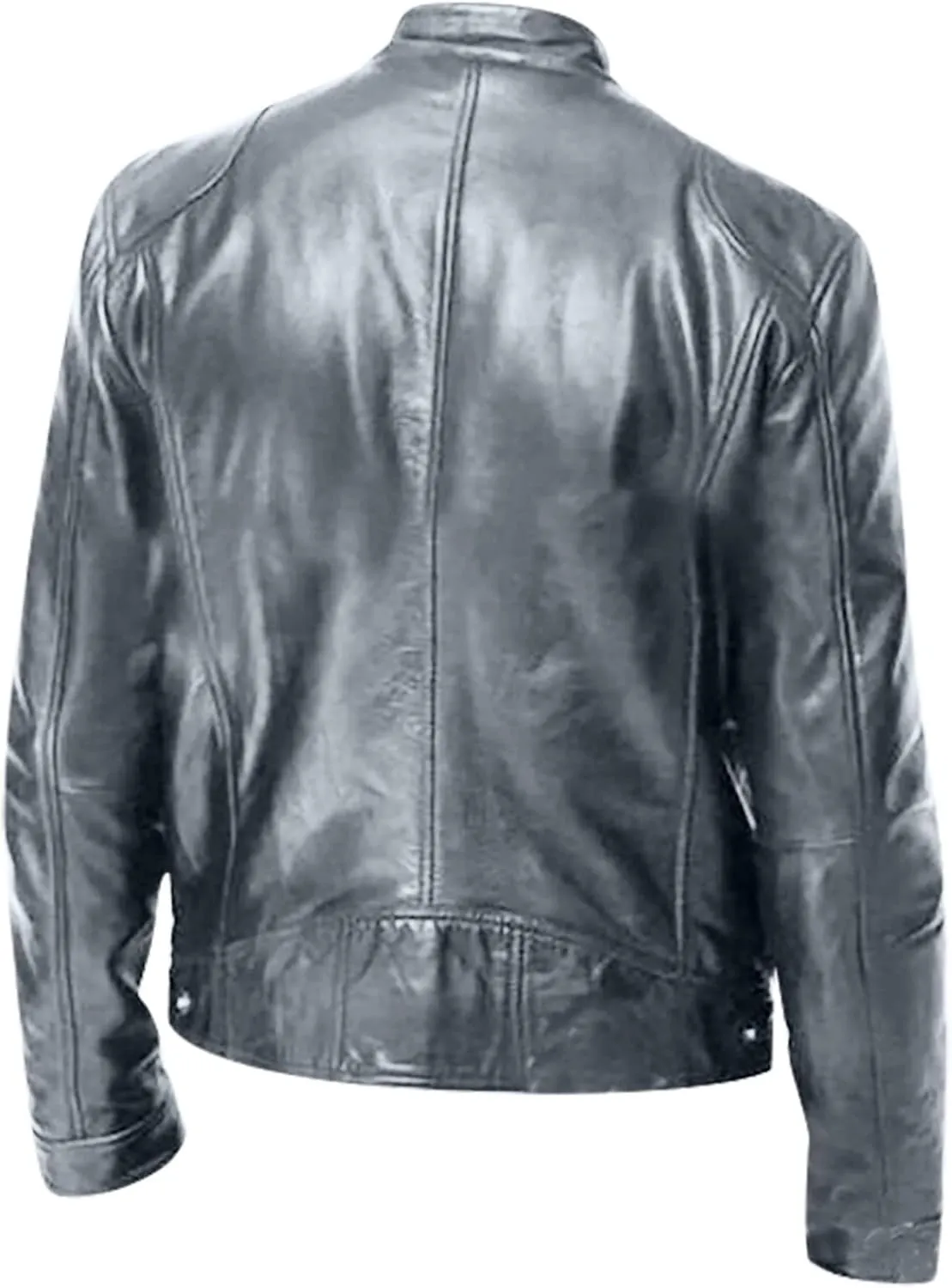 DuDubaby Men Vintage Cool Jacket Leather Long Sleeve Autumn Winter Stand Collar Club Coat