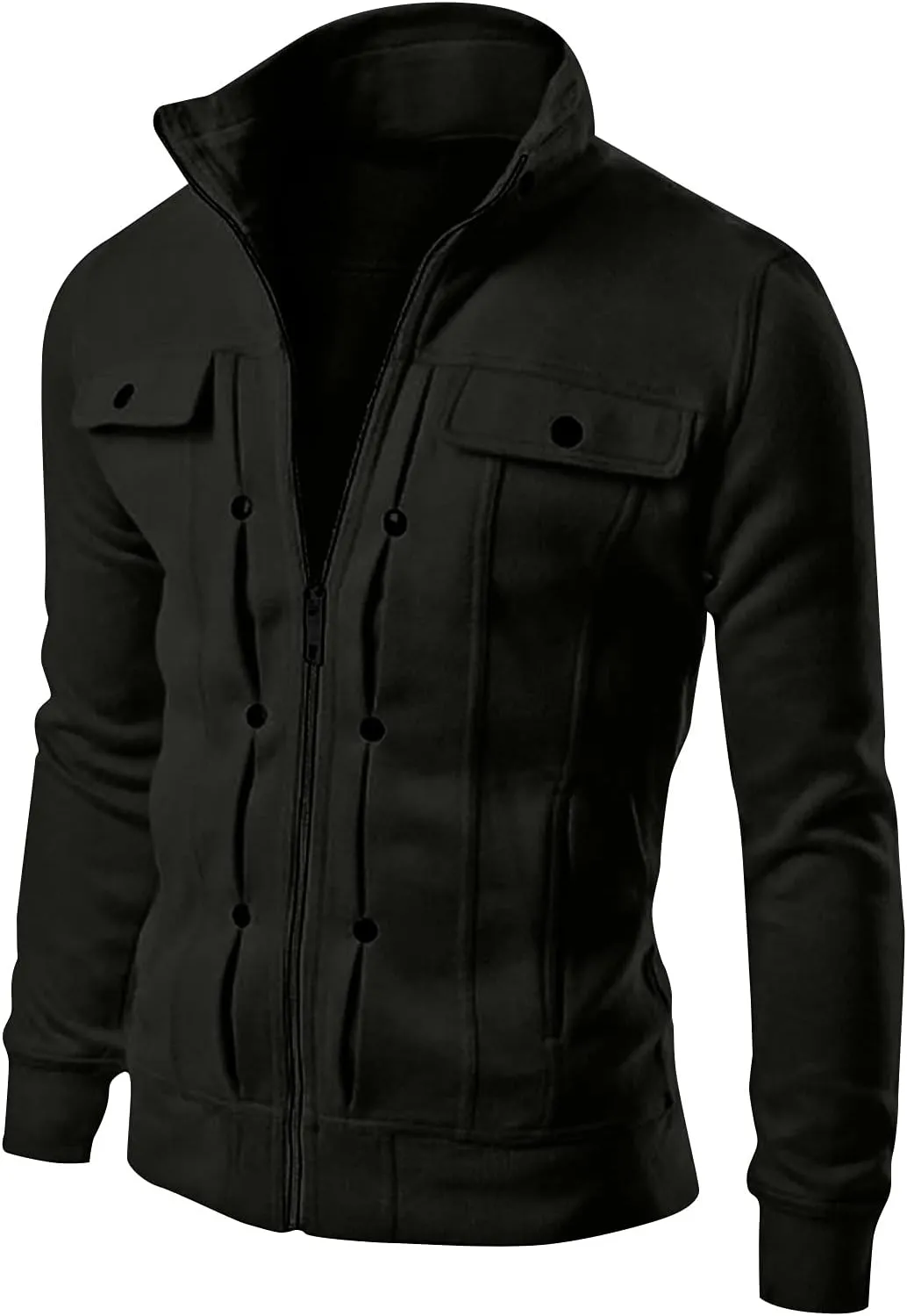 DuDubaby Men's Fashion Casual Loose Stand Collar Button Decorated Sweatshirt Jacket
