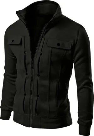DuDubaby Men's Fashion Casual Loose Stand Collar Button Decorated Sweatshirt Jacket