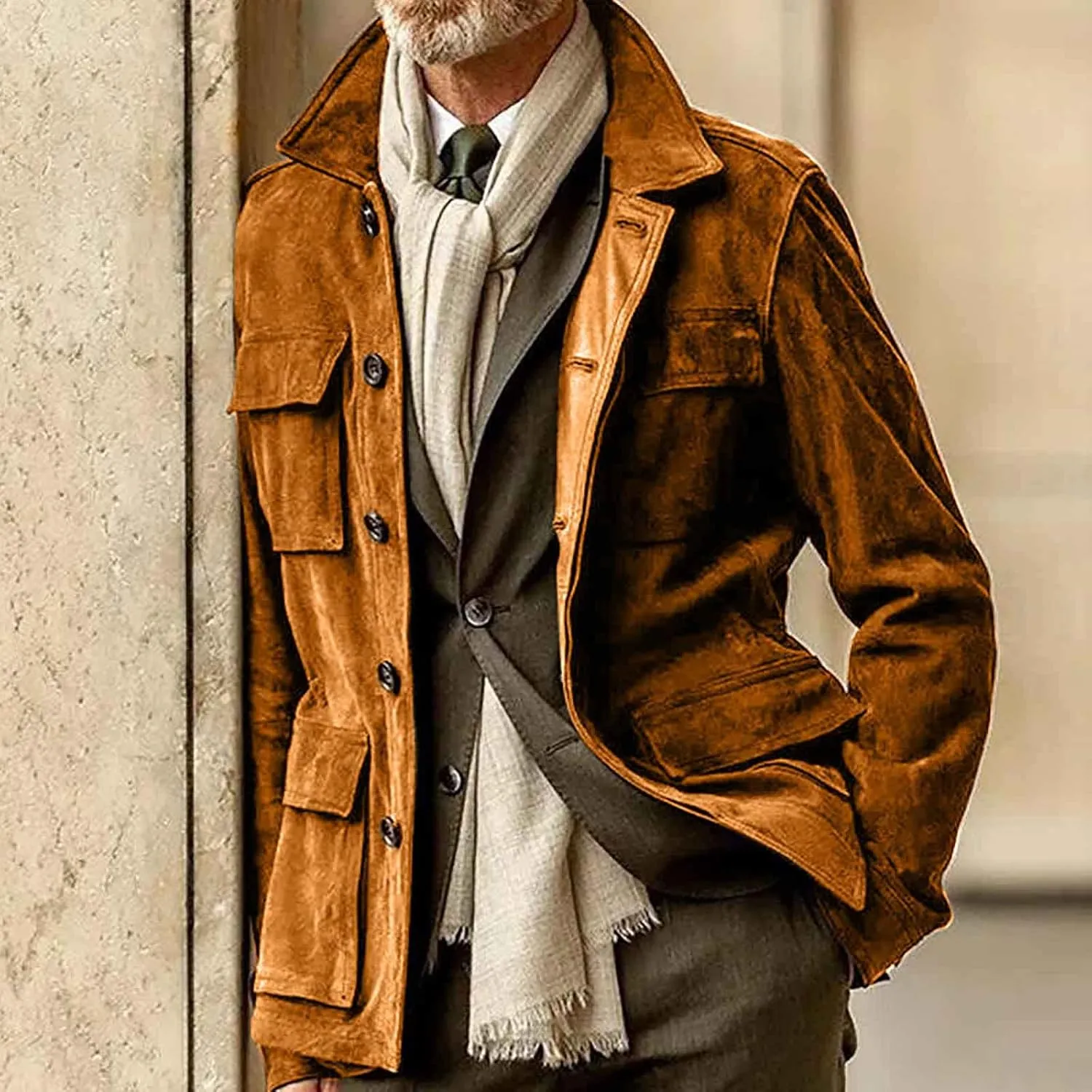 DuDubaby Men's Spring Thin Casual Fashion Loose Single Lapel Breasted Jacket