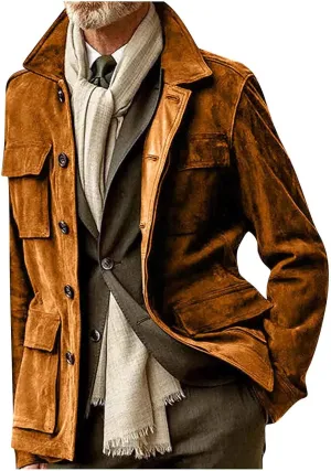 DuDubaby Men's Spring Thin Casual Fashion Loose Single Lapel Breasted Jacket