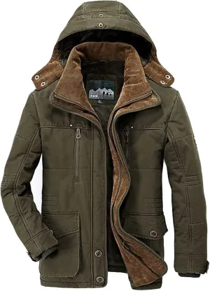 DuDubaby Vintage Jacket for Mens Men's Winter Hooded Windproof Solid Long Sleeve Soft Coat Jacket