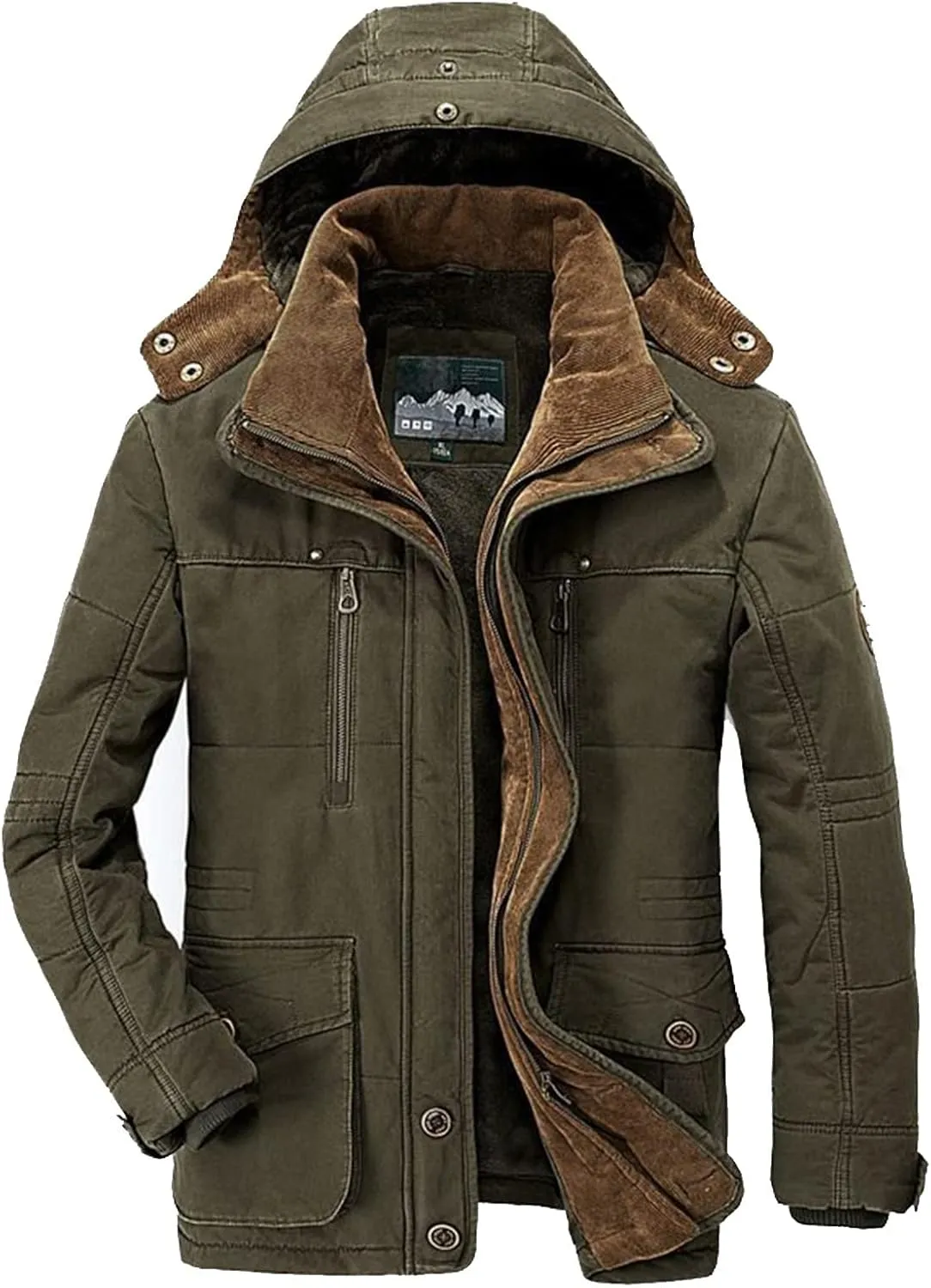 DuDubaby Vintage Jacket for Mens Men's Winter Hooded Windproof Solid Long Sleeve Soft Coat Jacket