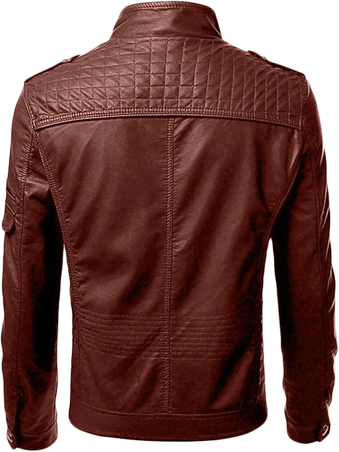 DuDubaby Winter Men's Casual Stand Collar Leather Jacket Coat Mens Lightweight Jacket