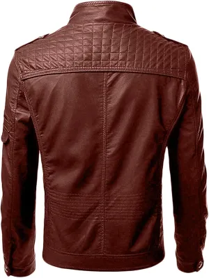 DuDubaby Winter Men's Casual Stand Collar Leather Jacket Coat Mens Lightweight Jacket