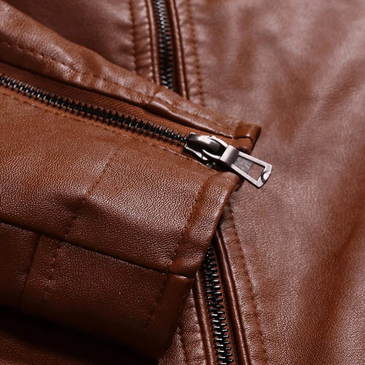 DuDubaby Winter Men's Casual Stand Collar Leather Jacket Coat Mens Lightweight Jacket