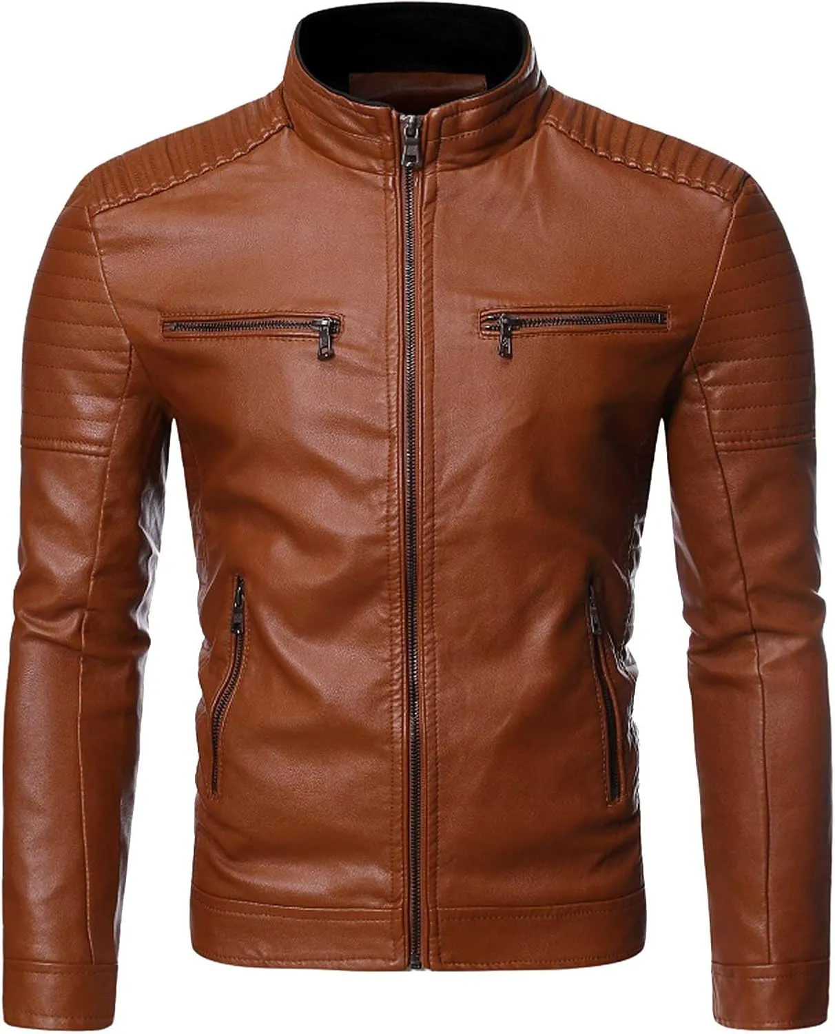DuDubaby Winter Men's Casual Stand Collar Leather Jacket Coat Mens Lightweight Jacket