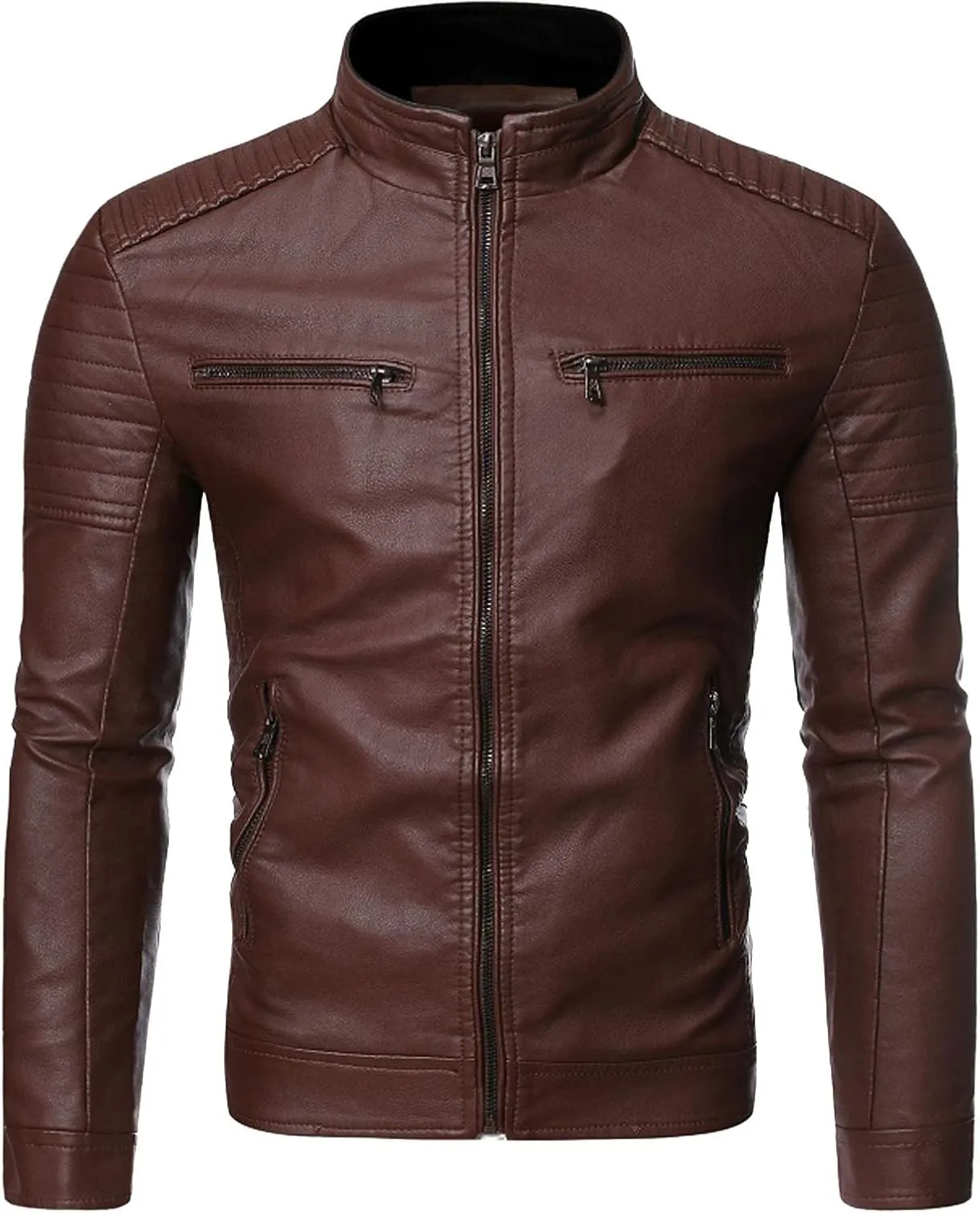 DuDubaby Winter Men's Casual Stand Collar Leather Jacket Coat Mens Lightweight Jacket