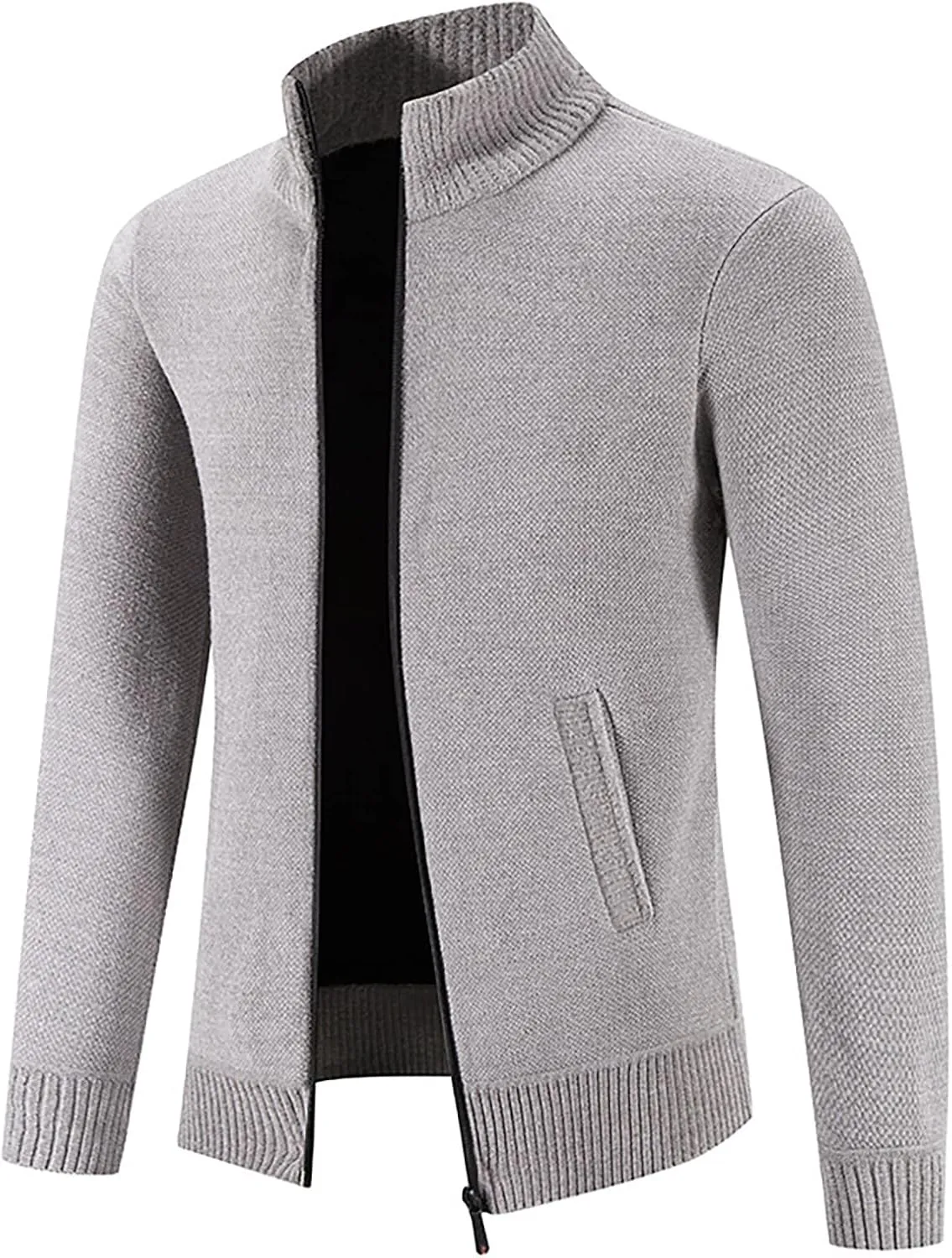 DuDubaby Winter Sweater Cardigan Men's Plush Thickened Sweater Stand Collar Zipper Loose Warm Coat