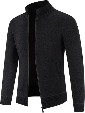 DuDubaby Winter Sweater Cardigan Men's Plush Thickened Sweater Stand Collar Zipper Loose Warm Coat