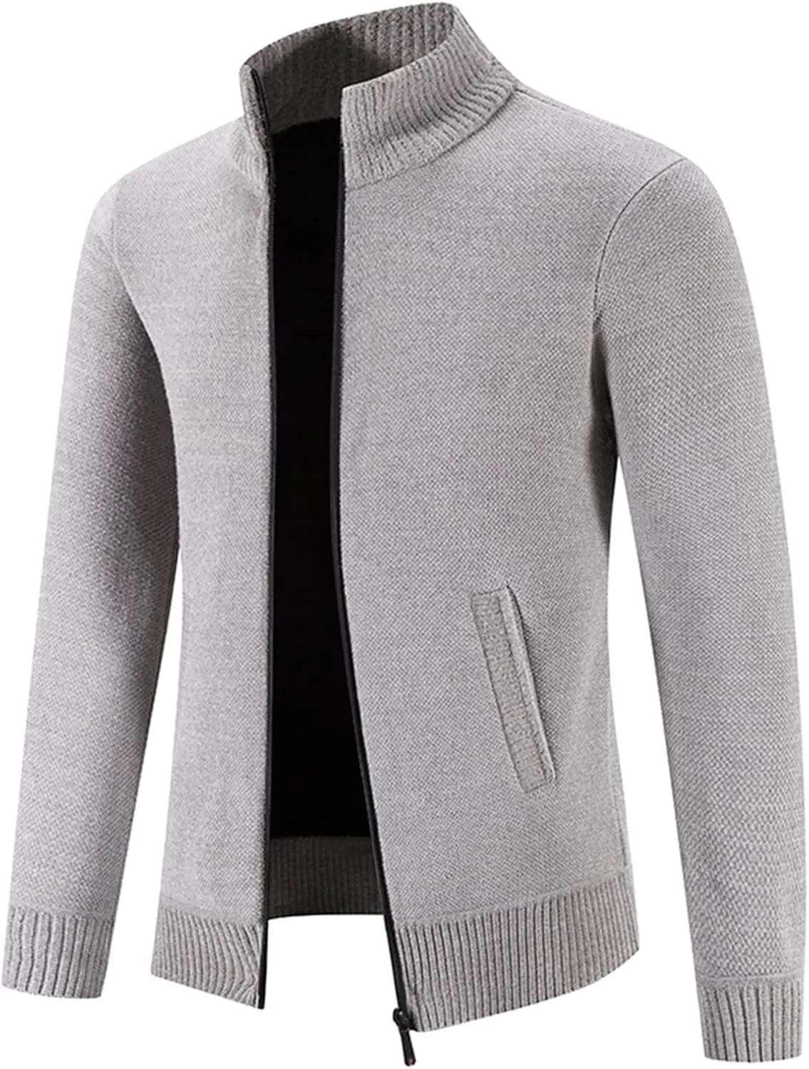 DuDubaby Winter Sweater Cardigan Men's Plush Thickened Sweater Stand Collar Zipper Loose Warm Coat