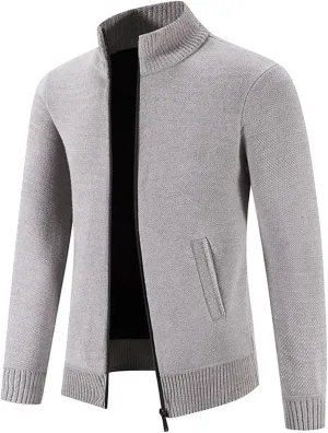 DuDubaby Winter Sweater Cardigan Men's Plush Thickened Sweater Stand Collar Zipper Loose Warm Coat