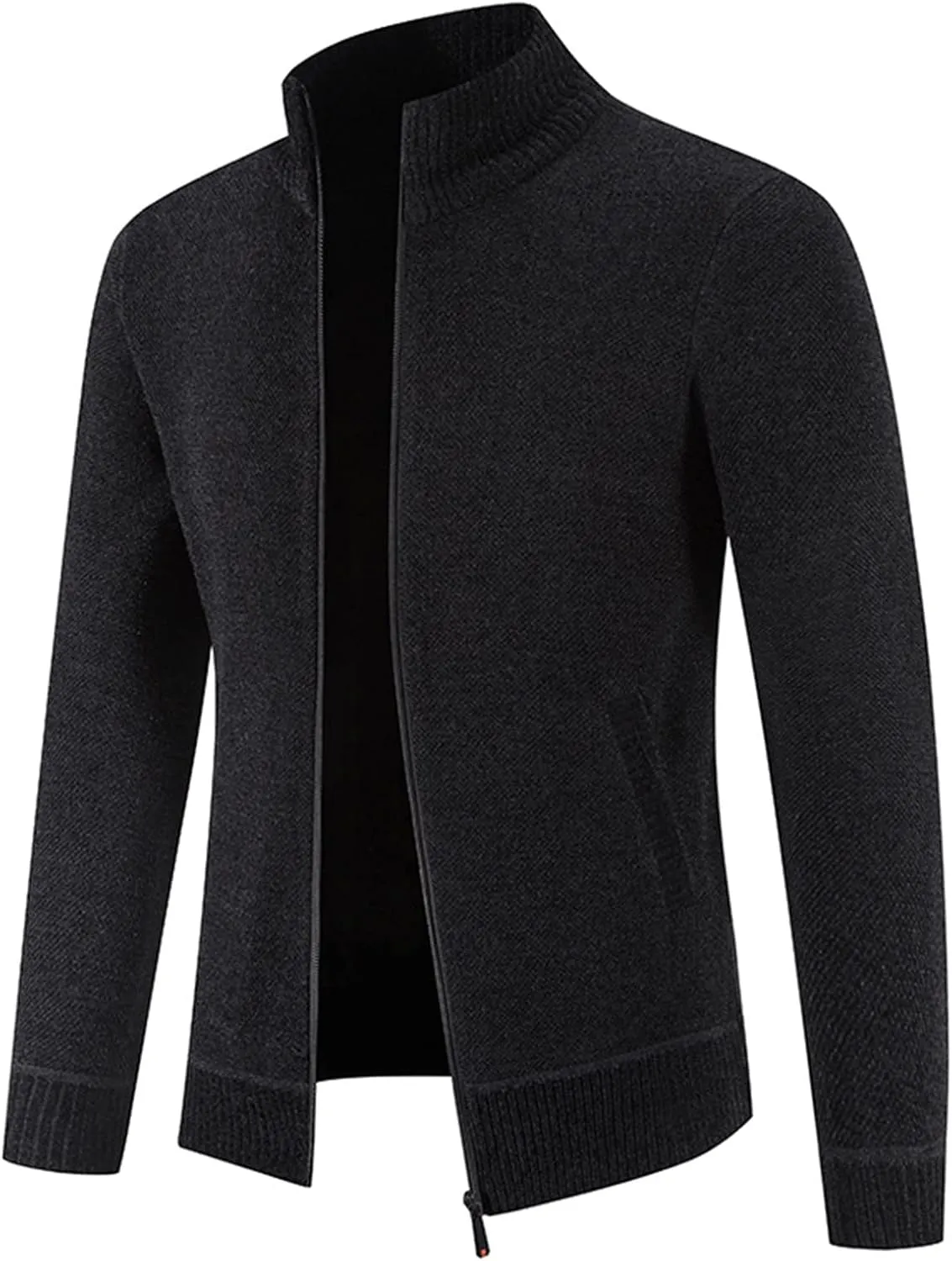 DuDubaby Winter Sweater Cardigan Men's Plush Thickened Sweater Stand Collar Zipper Loose Warm Coat