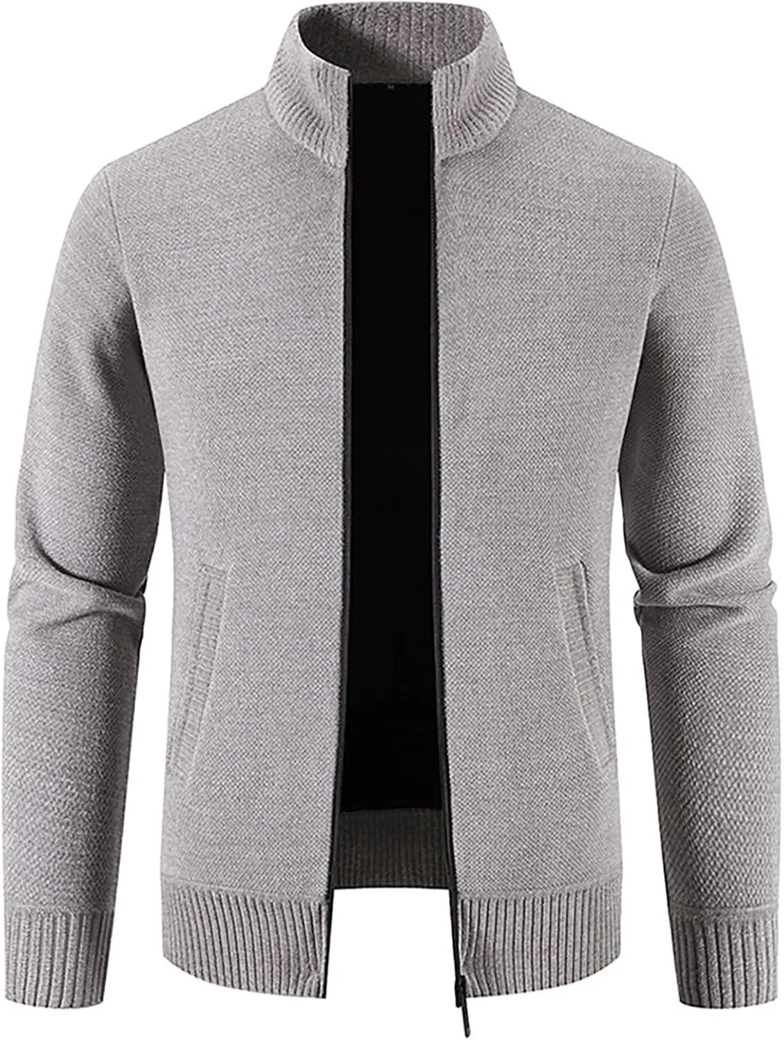 DuDubaby Winter Sweater Cardigan Men's Plush Thickened Sweater Stand Collar Zipper Loose Warm Coat