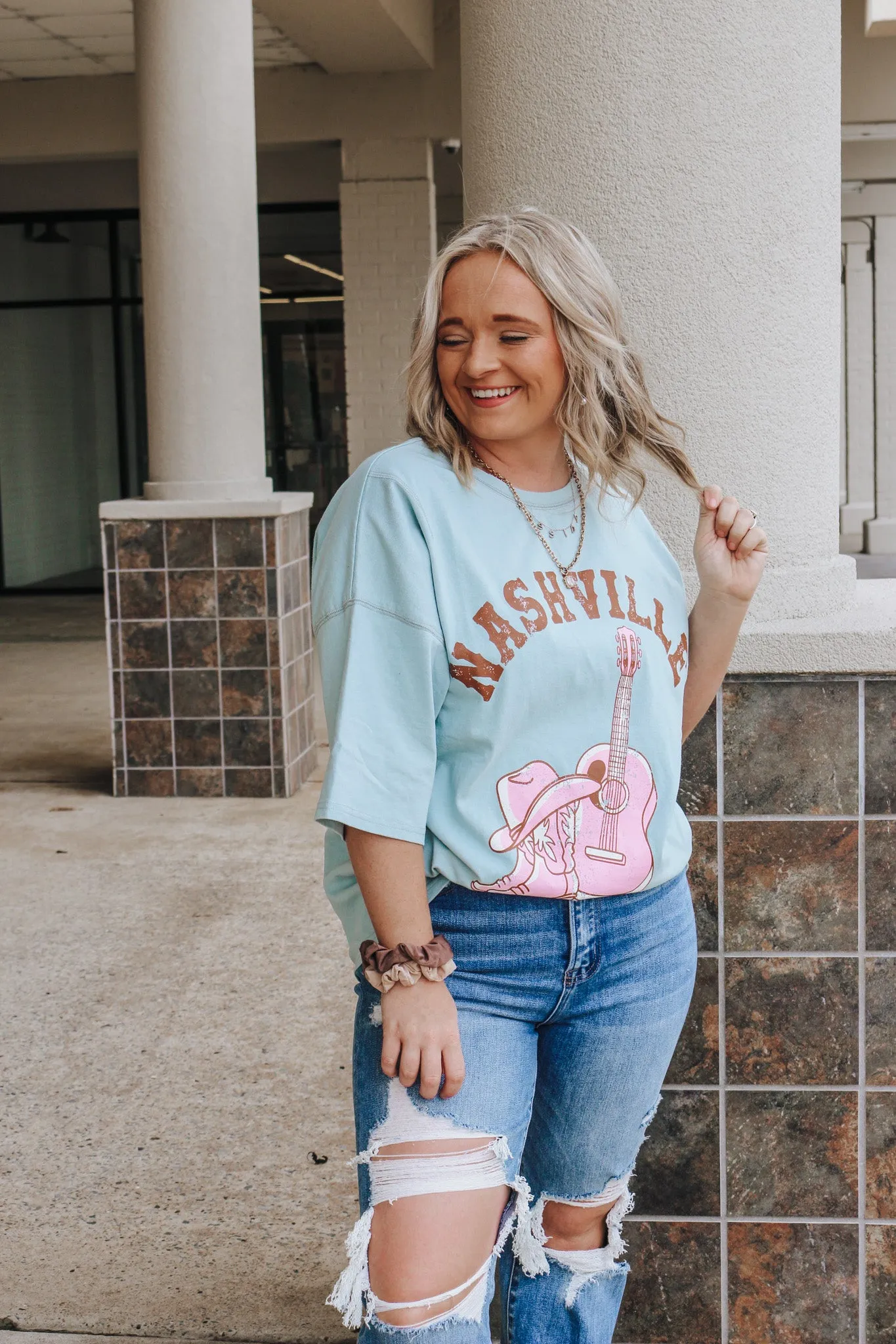 Dusty Blue Nashville Guitar Graphic Tee