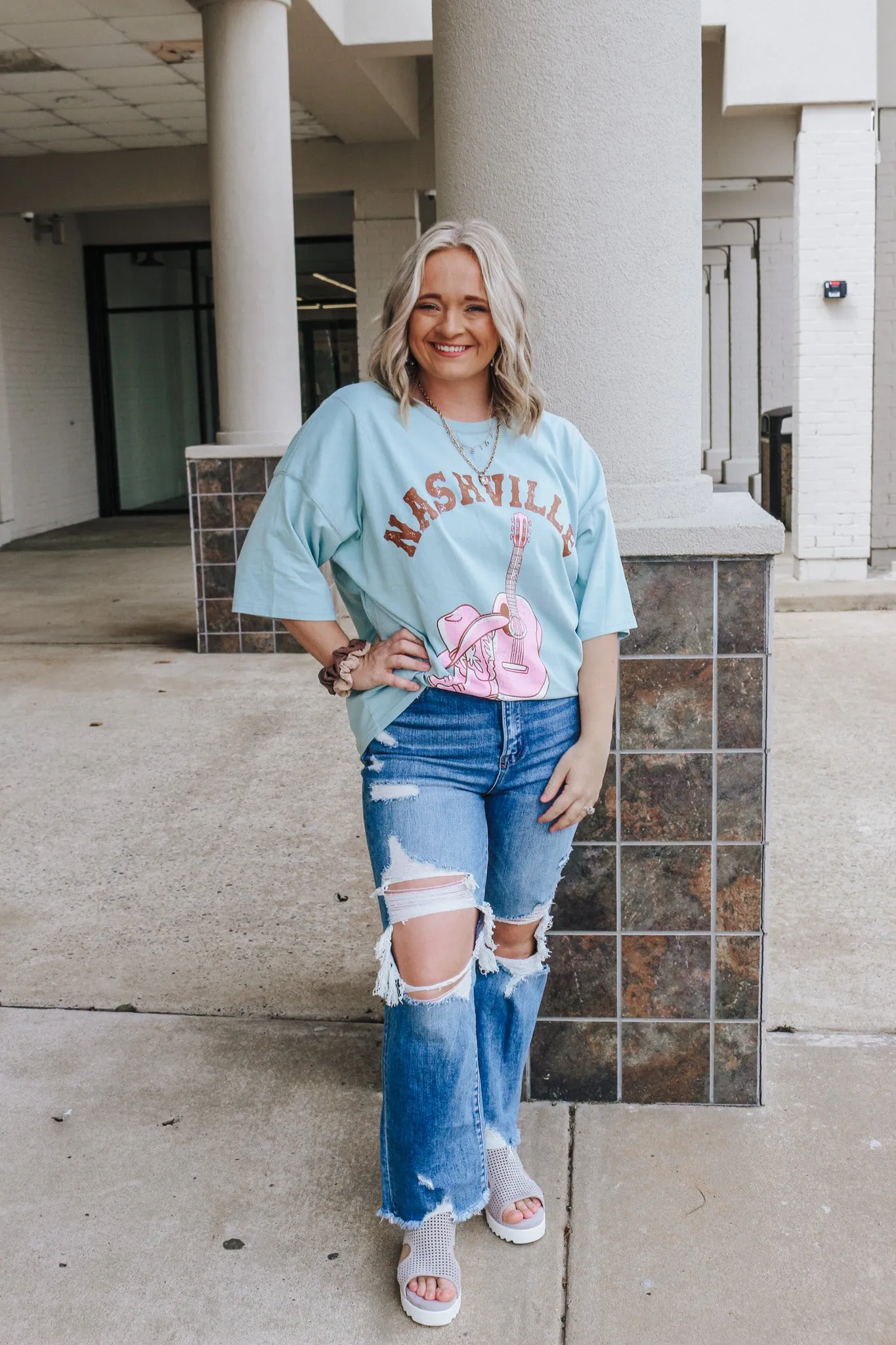 Dusty Blue Nashville Guitar Graphic Tee