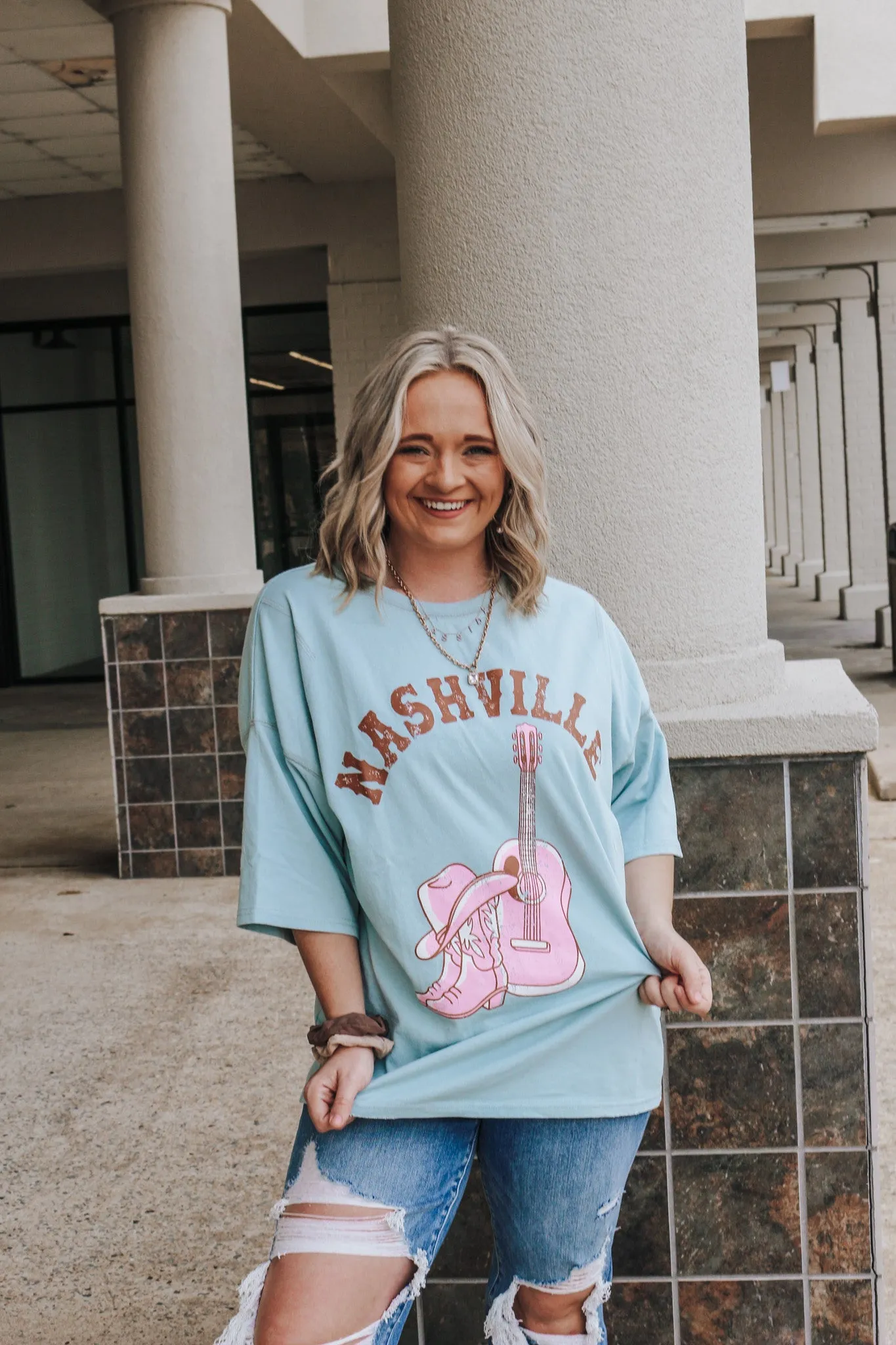 Dusty Blue Nashville Guitar Graphic Tee