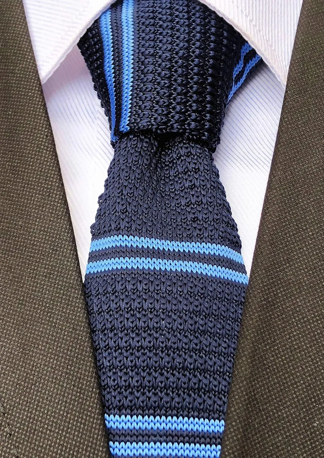 Elfeves Men's Skinny Knit Tie Vintage Smart Striped Patterned Casual Necktie 2" Various Design