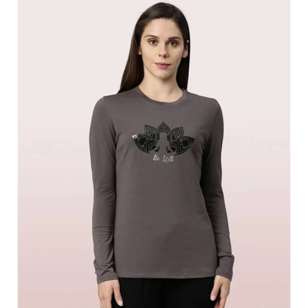 Enamor-E157 LONG SLEEVE BASIC CREW TEE â€“ GRAPHIC PRINT | CREW NECK BASIC STRETCH COTTON TEE