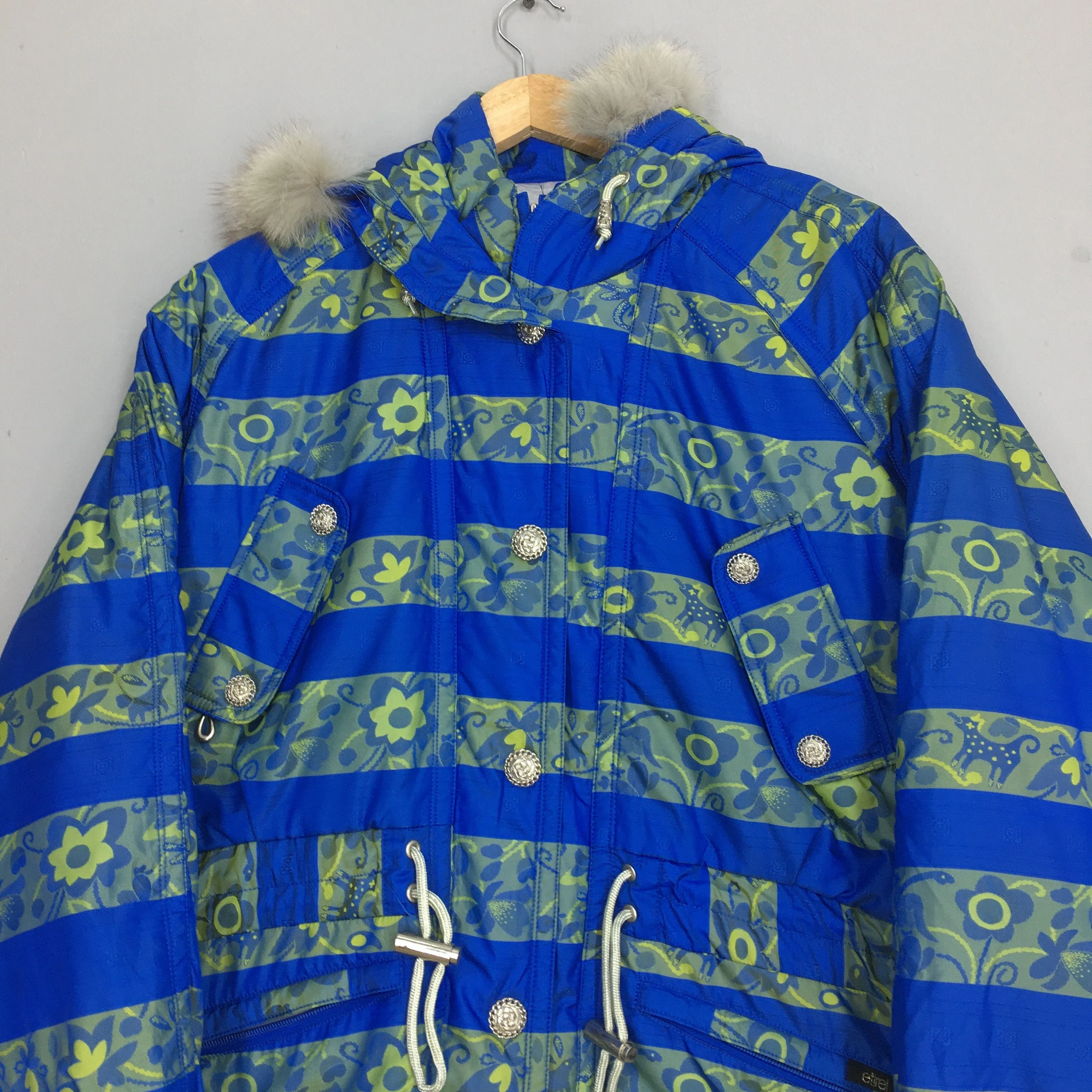 Etirel Ski Bomber Floral Art Pattern Jacket Large