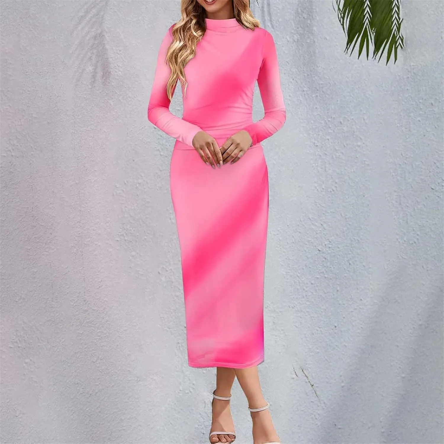 Evening Gowns for Women Formal Long Sleeve Evening Roundneck Gowns Long Sleeve Maxi Party Bodycon Formal Dresses