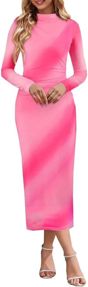 Evening Gowns for Women Formal Long Sleeve Evening Roundneck Gowns Long Sleeve Maxi Party Bodycon Formal Dresses