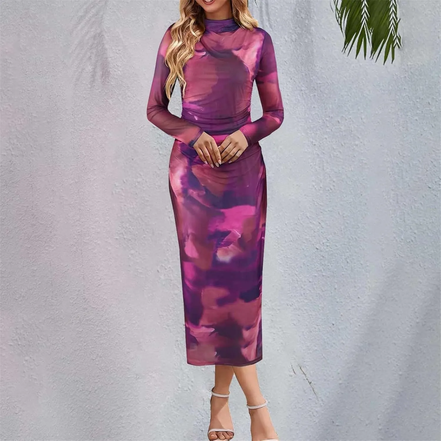 Evening Gowns for Women Formal Long Sleeve Evening Roundneck Gowns Long Sleeve Maxi Party Bodycon Formal Dresses
