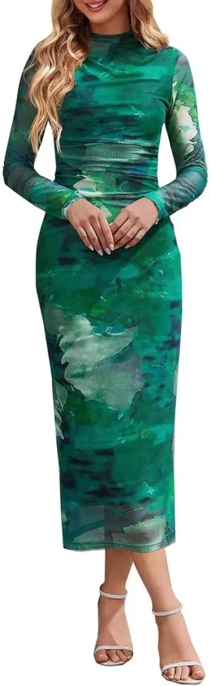 Evening Gowns for Women Formal Long Sleeve Evening Roundneck Gowns Long Sleeve Maxi Party Bodycon Formal Dresses