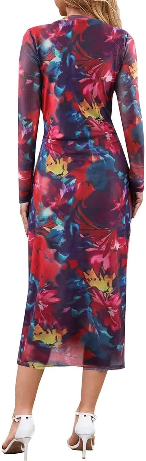 Evening Gowns for Women Formal Long Sleeve Evening Roundneck Gowns Long Sleeve Maxi Party Bodycon Formal Dresses