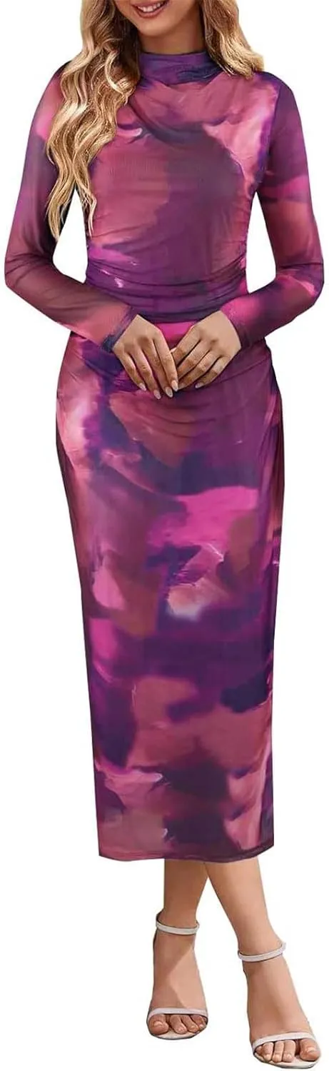 Evening Gowns for Women Formal Long Sleeve Evening Roundneck Gowns Long Sleeve Maxi Party Bodycon Formal Dresses