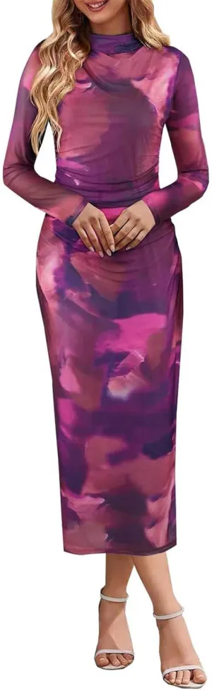 Evening Gowns for Women Formal Long Sleeve Evening Roundneck Gowns Long Sleeve Maxi Party Bodycon Formal Dresses