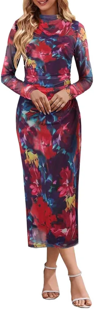 Evening Gowns for Women Formal Long Sleeve Evening Roundneck Gowns Long Sleeve Maxi Party Bodycon Formal Dresses