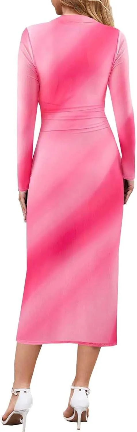 Evening Gowns for Women Formal Long Sleeve Evening Roundneck Gowns Long Sleeve Maxi Party Bodycon Formal Dresses