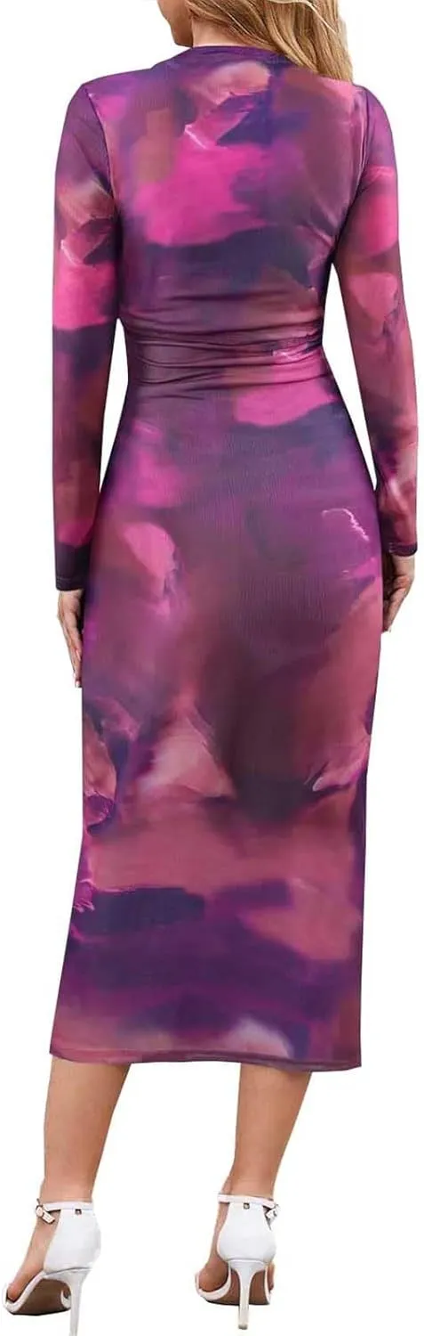 Evening Gowns for Women Formal Long Sleeve Evening Roundneck Gowns Long Sleeve Maxi Party Bodycon Formal Dresses
