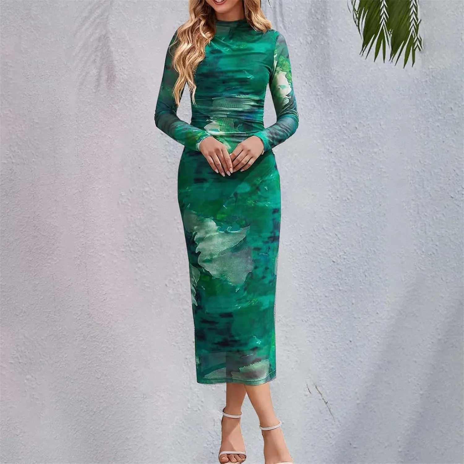 Evening Gowns for Women Formal Long Sleeve Evening Roundneck Gowns Long Sleeve Maxi Party Bodycon Formal Dresses