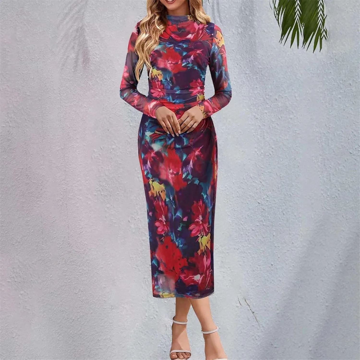Evening Gowns for Women Formal Long Sleeve Evening Roundneck Gowns Long Sleeve Maxi Party Bodycon Formal Dresses