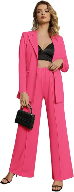 EXTRO&VERT Women Suit Two Pieces Outfit Long Sleeve Business Casual Blazer Jacket with Wide Leg Pant Suit Set for Work