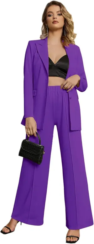 EXTRO&VERT Women Suit Two Pieces Outfit Long Sleeve Business Casual Blazer Jacket with Wide Leg Pant Suit Set for Work