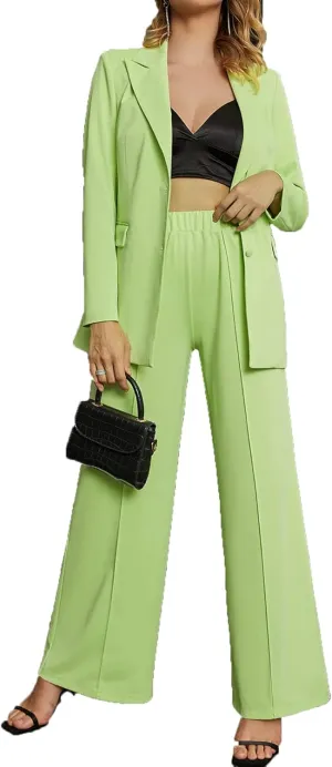 EXTRO&VERT Women Suit Two Pieces Outfit Long Sleeve Business Casual Blazer Jacket with Wide Leg Pant Suit Set for Work
