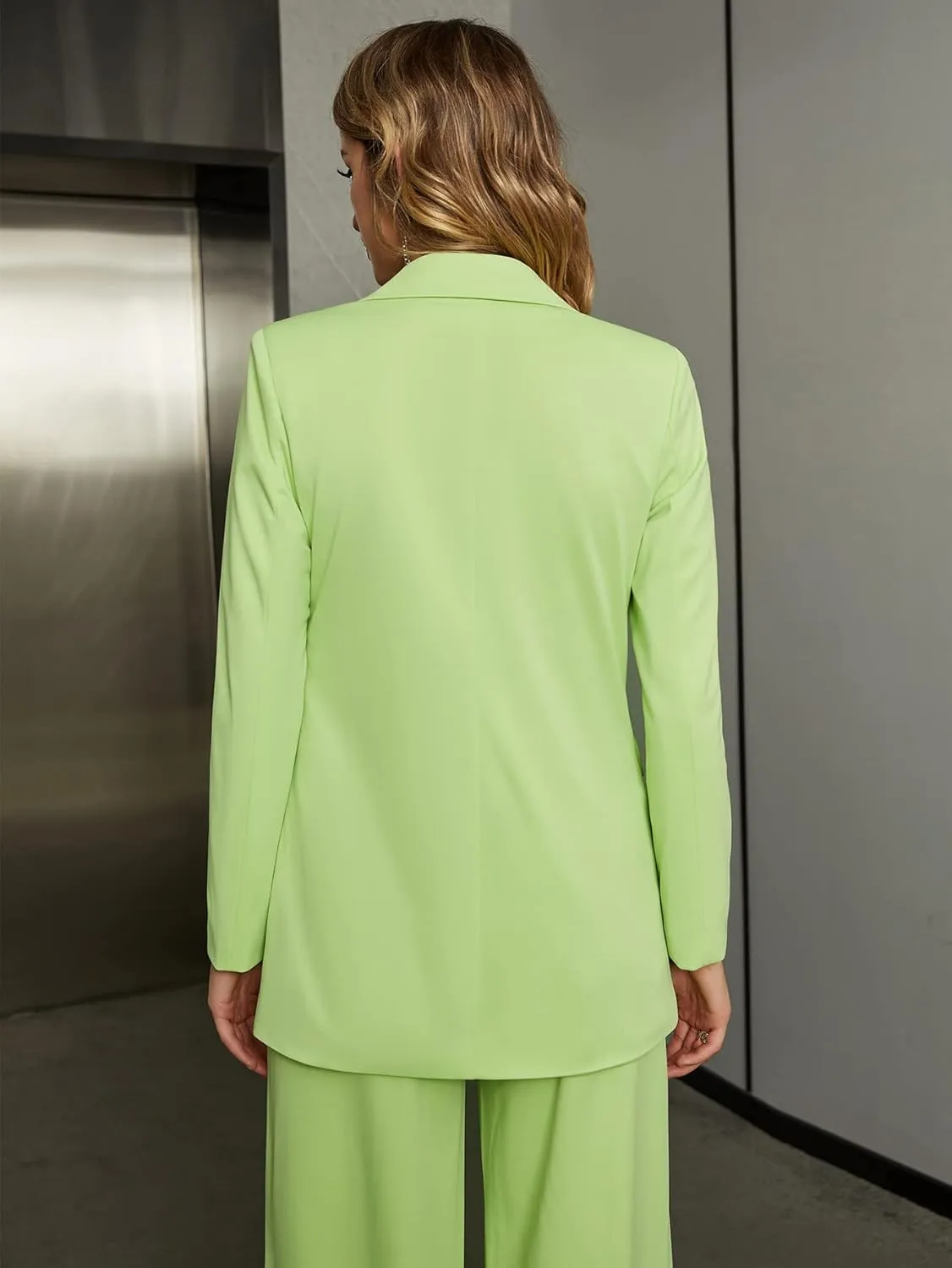 EXTRO&VERT Women Suit Two Pieces Outfit Long Sleeve Business Casual Blazer Jacket with Wide Leg Pant Suit Set for Work