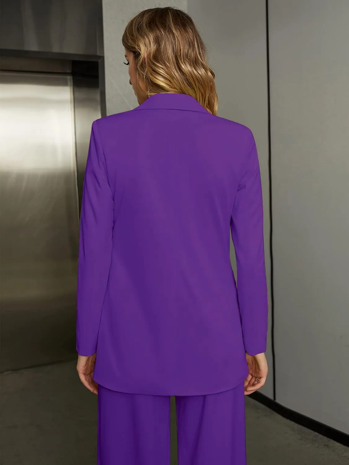 EXTRO&VERT Women Suit Two Pieces Outfit Long Sleeve Business Casual Blazer Jacket with Wide Leg Pant Suit Set for Work